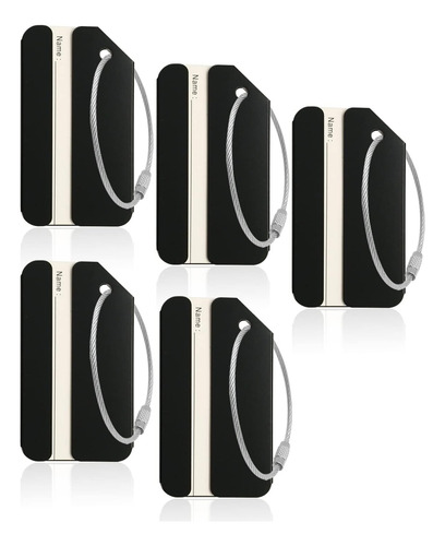 Paquete De 5 Etiquetas De Equipaje De Aluminio Negro Con Tar
