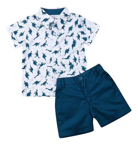 Conjunto De Camisa De Manga Corta Con Botones Y Shorts, Dise