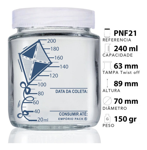Imagem 2 de 2 de 10 Potes De Vidro Leite Materno, Graduação 200ml - Pipa