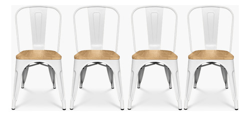 Pack 4 Sillas Tolix Asiento Madera Blanco Form