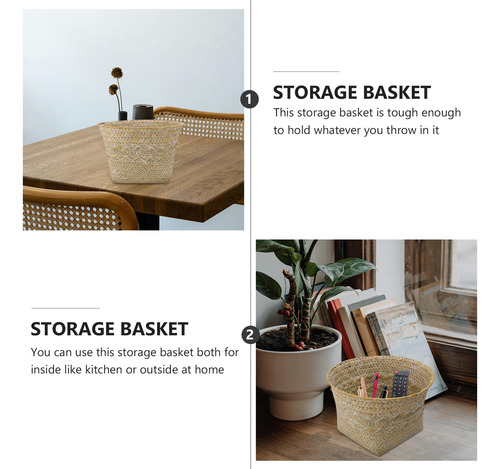 Cesta De Almacenamiento Decorativa Multiusos De Paja Natural