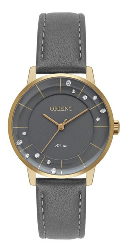 Relógio Orient Feminino Fgsc0032 Dourado Couro Analogico Cor da correia Cinza Cor do fundo Cinza