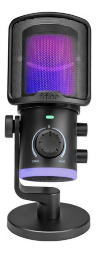 Microfone Gamer Fifine Ampligame Am6 Condensador Rgb Usb Pre Preto