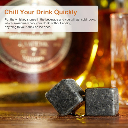 * Juego De 9 Piedras For Whisky, Caja De Madera For Enfriar