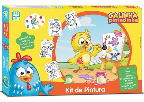 Kit De Pintura Galinha Pintadinha Com Cavalete Tintas Guache