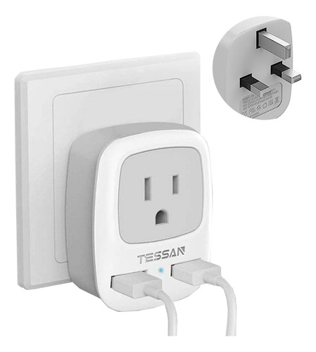 Adaptador De Viaje Us To Uk, 2 Enchufes Eléctricos Usb 1, 25