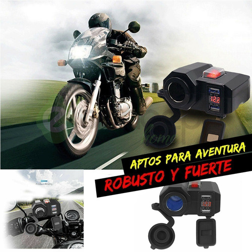 Imagen 6 de 10 de Cargador Usb Doble Con Toma 12 Volt Y Voltimetro Para Moto