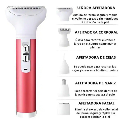Depiladora Afeitadora Recortadora Carga Usb 5 En 1 De Mujer Rojo
