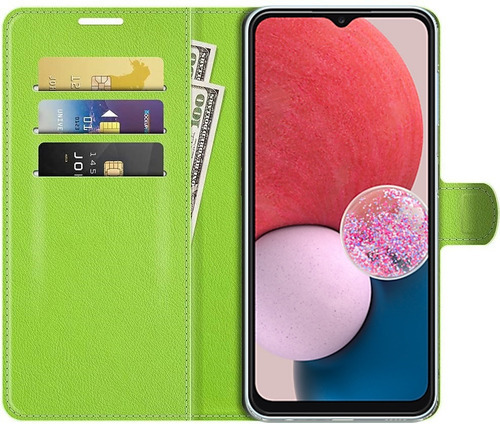 Capa protetora Danet Proteção Premium Flip Wallet verde para Samsung Galaxy Galaxy a13 4g 6.6 de 1 unidade