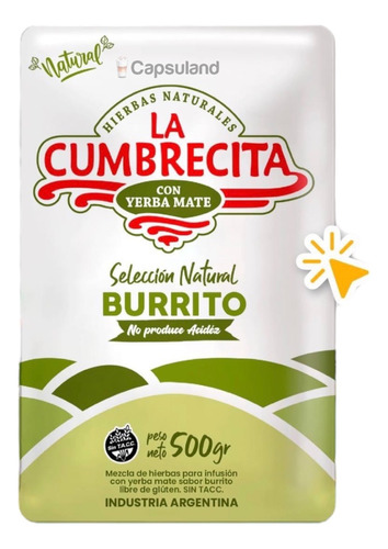 Yerba Mate La Cumbrecita Burrito Sabor Seleccion Con Burrito Sin Tacc En Bolsa 500 g
