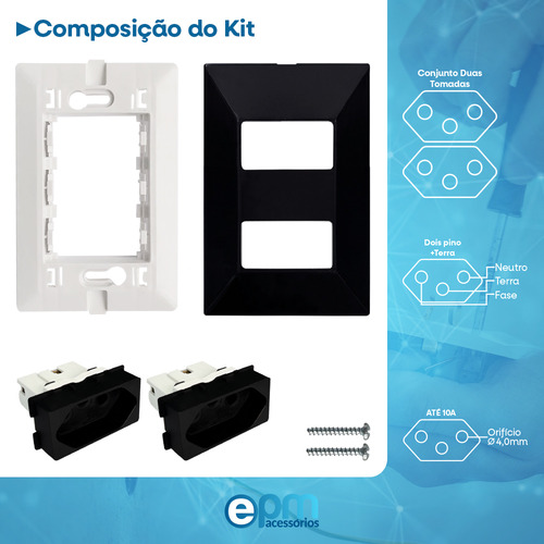 Kit 20 Tomada Dupla 2p+t Espelho 10a Black Dubai Bivolt