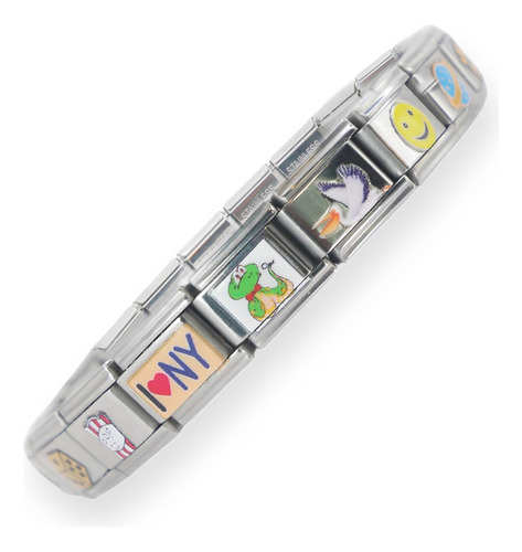 Elegante Pulseira Italiana Com 18 Pingentes Com Designs