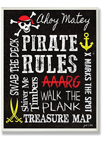 Stupell Home Decor Pirate Rules Rectangle Wall Plaque, 11 X