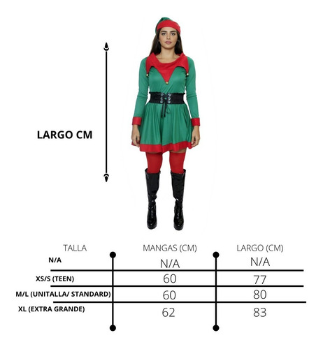 Imagen 2 de 8 de Disfraz Duende Clasico Navidad Dama