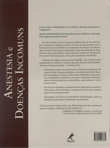 Anestesia e doenças incomuns, de Fleisher, Lee A.., vol. 1. Editorial Editora Manole Saúde, capa dura, edição 5 em português, 2011