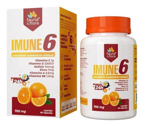 Imune 6 Vitamina C 1g, A, D, B6 Com Zinco E Selênio Sabor Sem sabor