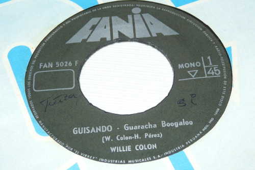 Jch- Willie Colon Guisando Guaracha Boogaloo Mono 45 Rpm