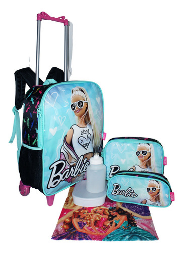 Kit Mochila Infantil Feminina Barbie 3d Com Rodinhas Escolar