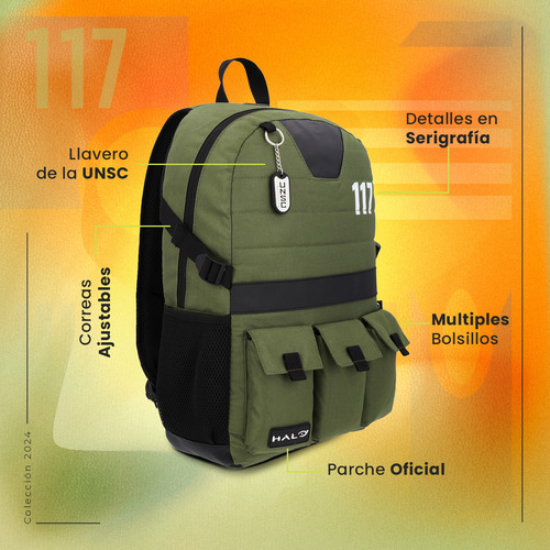 Mochila Halo Edicion Legendaria Color Verde Musgo Diseño De La Tela Liso