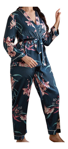Pijama De Mujer De Talla Grande Con Estampado Floral Femenin