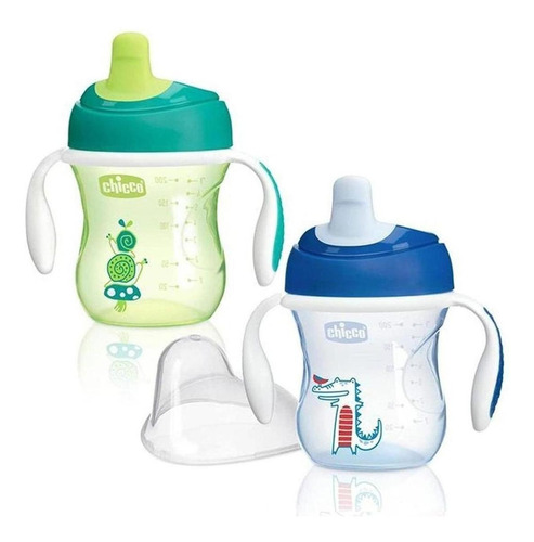 Copo de treinamento Chicco Training Cup verde/azul para bebês de 200 mL com copo anti-derramamento