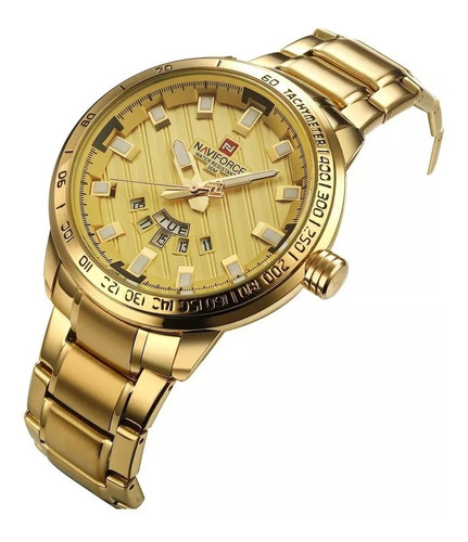 Relógio Naviforce Masculino Original Prata Dourado 9090 Luxo