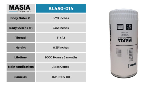 1613-6105-00 Atlas Copco Oil Filter - Same As 1612-3980- Bbs