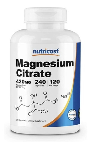 Original Citrato De Magnesio Nutricost 420mg, 120 Por, 210mg