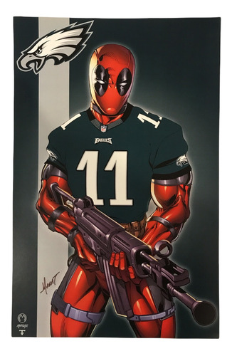 Poster Deadpool Philadelphia Eagles Autografo Marat Mychaels