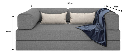 Colchão Casal 192cm Bouclê Cinza Vira Sofá-cama 2 Lugares Com Estrutura Metálica Estilo Industrial Nórdico Mod: Buble Caixa