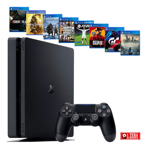 Sony Playstation 4 Hd 1 Tera Ps4 Slim 2 Controles Ea Fc Fifa 25 God Raganarok Gta 5 Mkt 11 Resident Evil 4 Red Dead 2 Gran Turismo 7 Haary Potter Legacy (Usado)