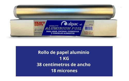 Rollo De Papel Aluminio Alpac 38cm X 1kg C/ Estuche Con Filo