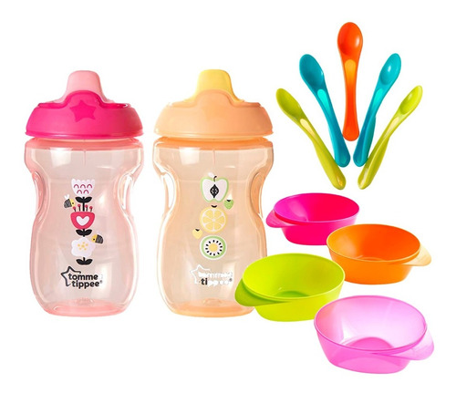 Vasos Entrenadores Platos Y Cucharas Tommee Tippee Rosa 11pz