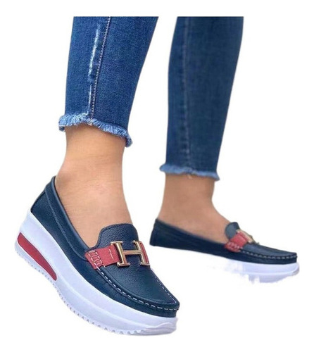 Mocasines Con Plataforma Y Punta Redonda En Colores Lisos