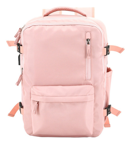 Mochila Escolar Antirrobo Mochila Para Laptop 16 Pulgadas Con Puerto Usb, Mochila De Viaje Para Laptop Con Puerto De Carga Usb Color Rosa Claro Diseño De La Tela Lisa