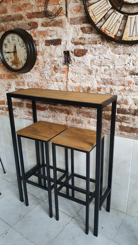 Imagen 3 de 10 de Mesa Barra Desayunador 80x30x105cm + 2 Taburetes 30x30 Bar