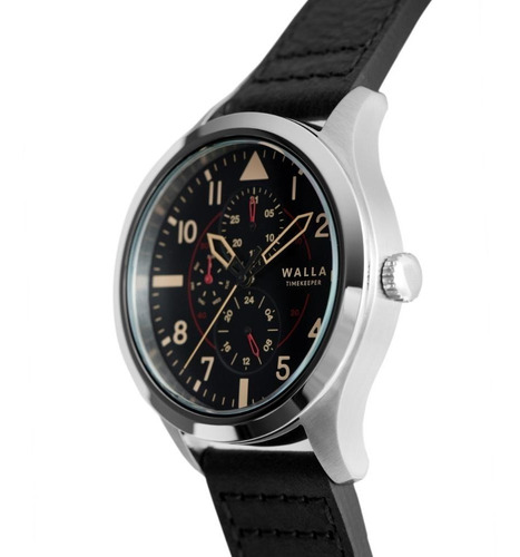 Reloj Hombre Walla - Timekeeper - Steel Black - Seiko Malla Negro Bisel Plateado Fondo Negro