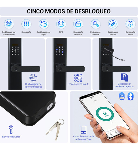 Chapa Cerradura Inteligente Electrónica Tuya Wifi 5 Maneras Con Antibloqueo Electrónico Con Alarma Antirotura Derecha/izquierda Acero Inoxidable Espesor De La Puerta Recomendado 40-65mm