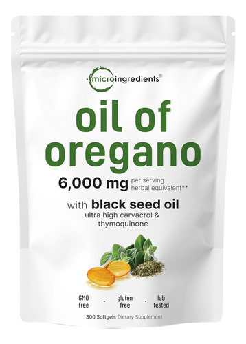 Aceite De Oregano 6000 Mg Con 300 Softgels Hecho En Usa Sabor Sin Sabor