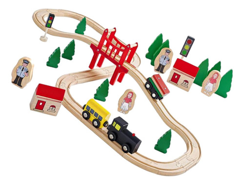 Juego De Trenes Y VĂas De Madera, Juguetes 39 Piezas