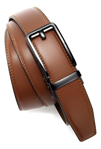 Cinturón Hombre Cuero Vestir Cinto Ajustable Cortable Color Marrón Miel Diseño De La Tela Lisa Talla 115