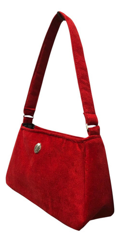 Cartera Baguette Mini Bag Gamuza Faja Moda Mujer Bordó Lisa Níquel