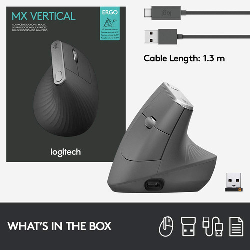 Ratón Inalámbrico Logitech Mx De Diseño Ergonómico Vertical