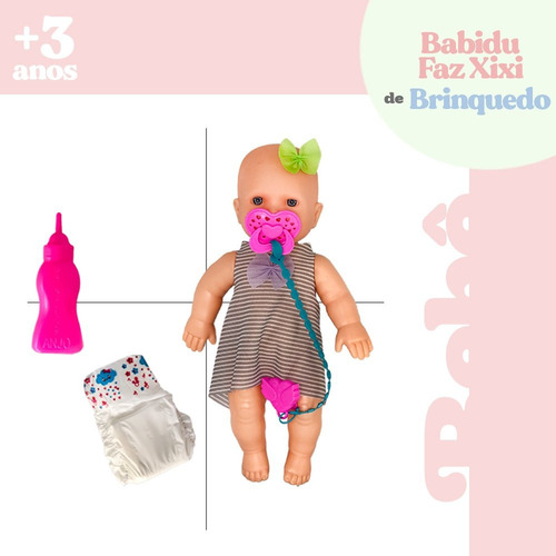 Boneca Babidu Faz Xixi Na Fralda Bebe Água + Acessórios