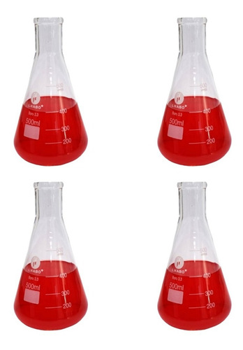 Matraz Erlenmeyer 500 Ml Vidrio Paq C/4 Jf Lhabo