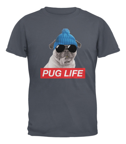 Camiseta Para Adulto Pug Life, Color Carbón, Talla Mediana
