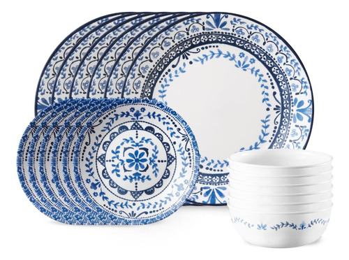 Juego De Platos Cocina Vidrio Azul 18 Pz 25.4 Cm 1338280