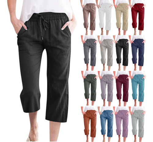 Capris For Mujer Casual Verano 2023, Pantalones De Lino For