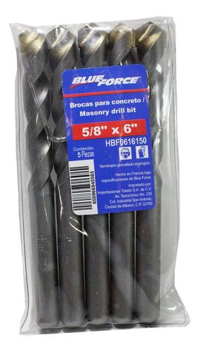 Brocas Para Concreto Blue Force De 5/8 X 6pLG 5pz