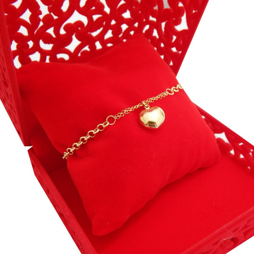 Pulseira Feminina Portuguesa Com Coração Em Ouro 18k